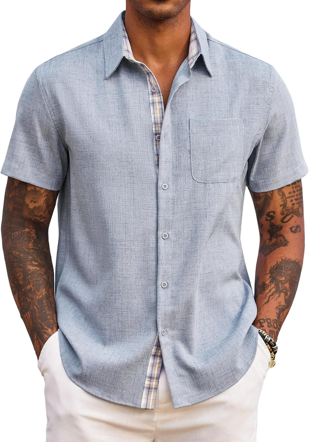 Adrian Chemise Homme – Chemise à Manches Courtes Coupe Classique avec Poche Poitrine