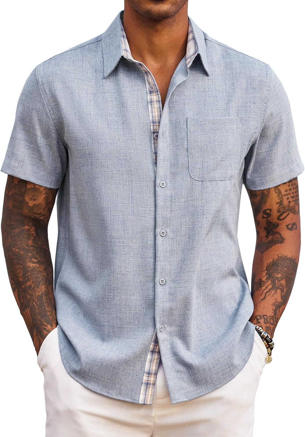 Adrian Chemise Homme – Chemise à Manches Courtes Coupe Classique avec Poche Poitrine