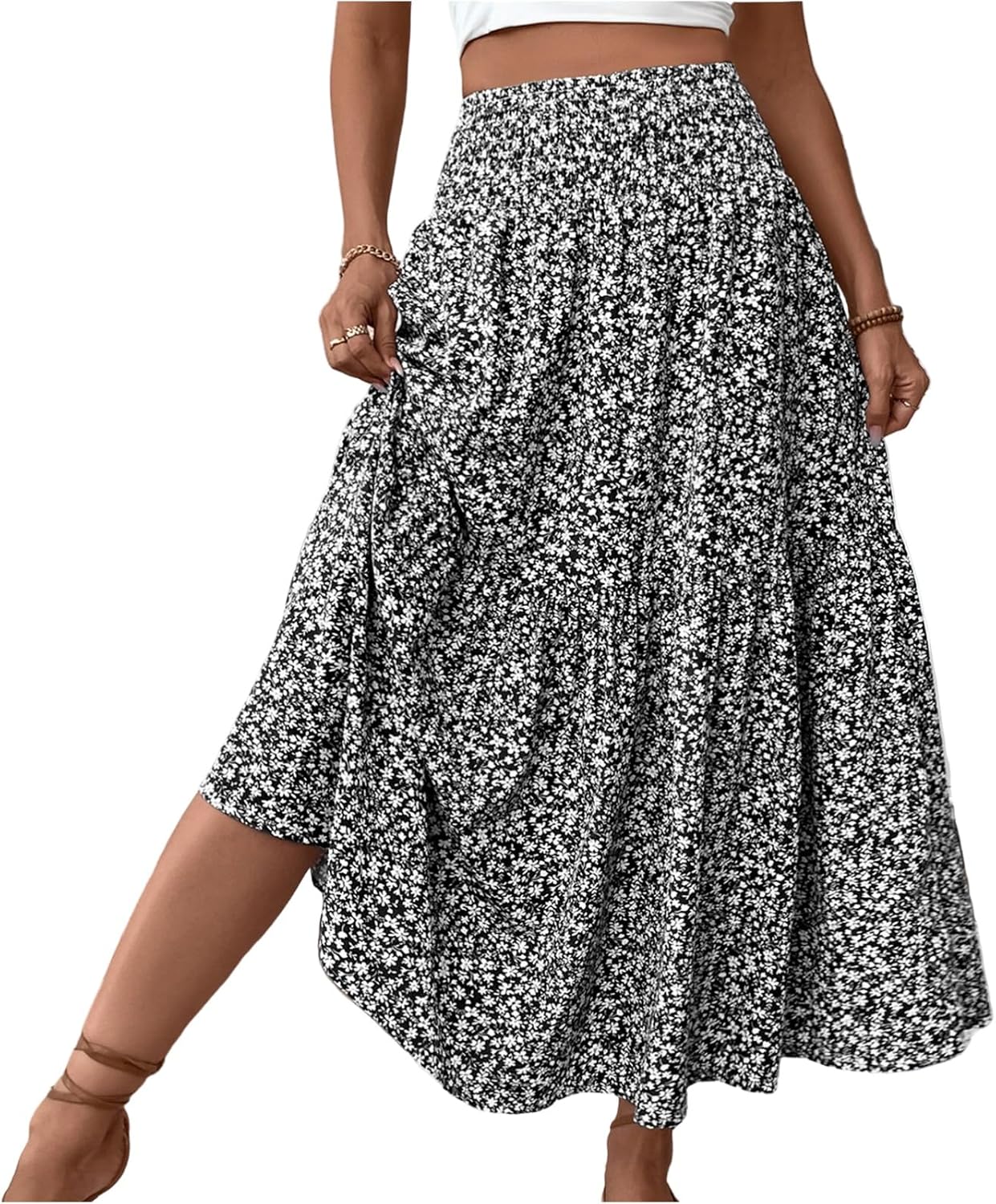 Eulalie Jupe Maxi – Jupe Longue Bohème Taille Haute avec Poches et Imprimé Floral