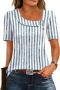 Viviana Haut Femme – Blouse à Col Asymétrique avec Manches Courtes et Boutons Décoratifs