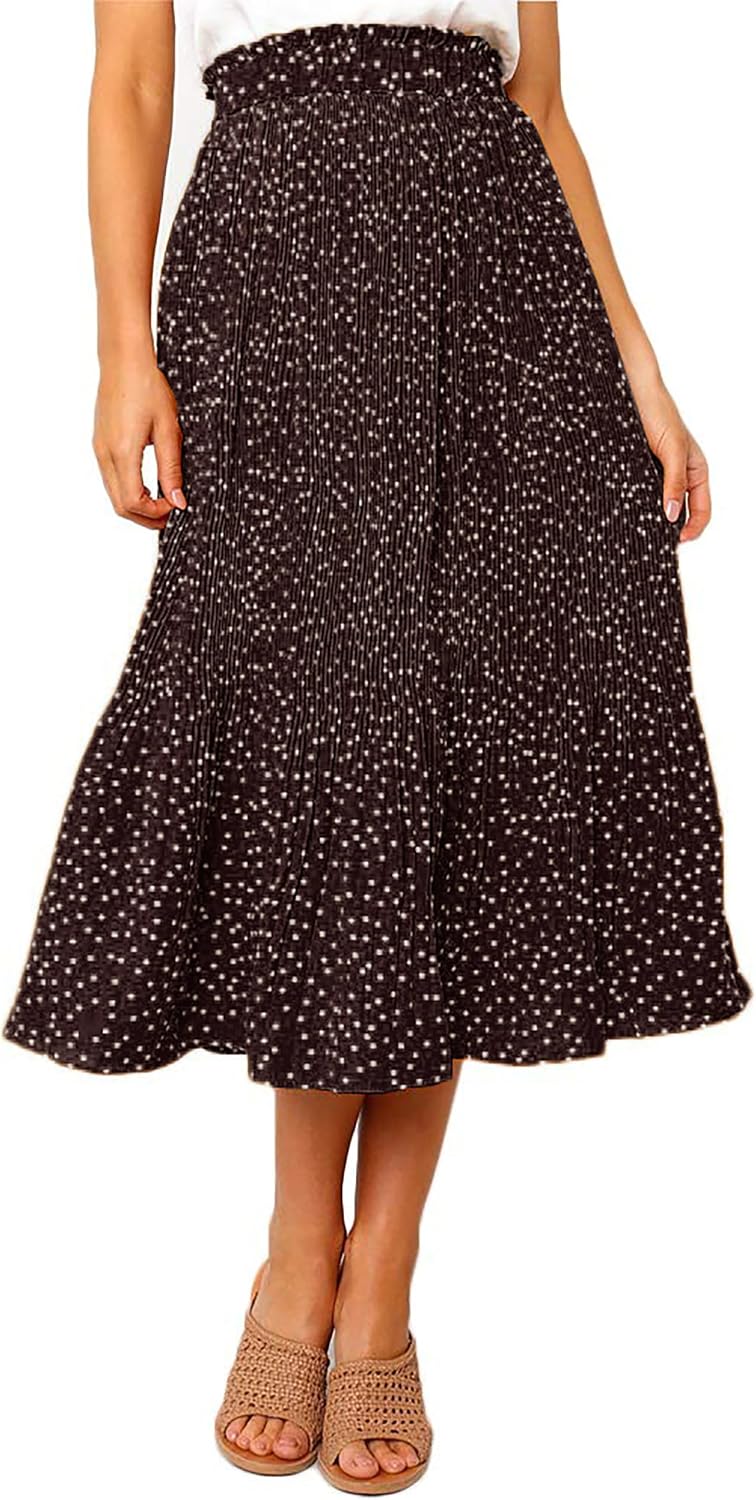 Clémence Jupe Midi Plissée à Pois – Jupe Taille Haute avec Poches Élégantes
