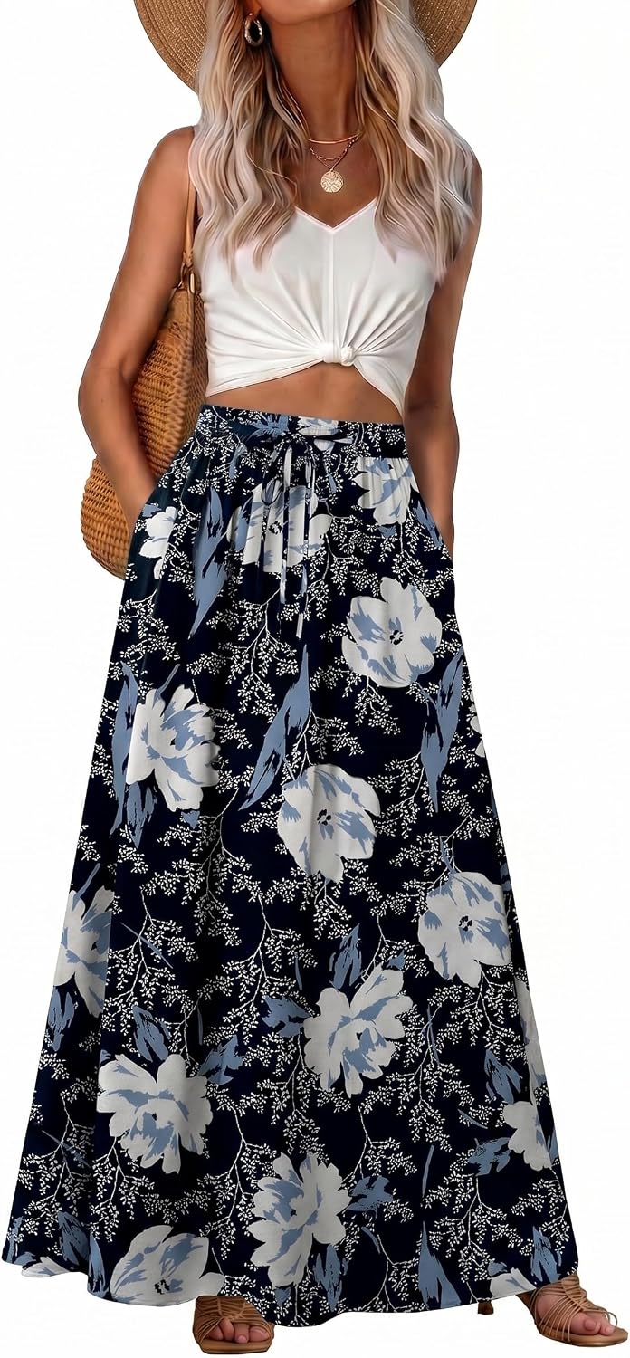 Ophélie Jupe Maxi – Jupe Longue Bohème Taille Haute avec Poches et Cordon Ajustable