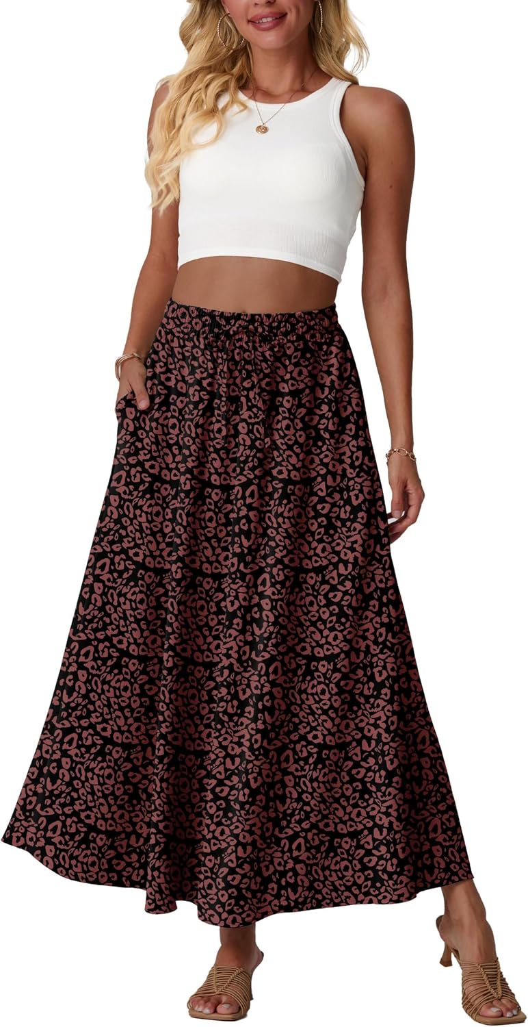Mireille Jupe Maxi Fleurie – Jupe Longue Taille Haute Fluide avec Poches