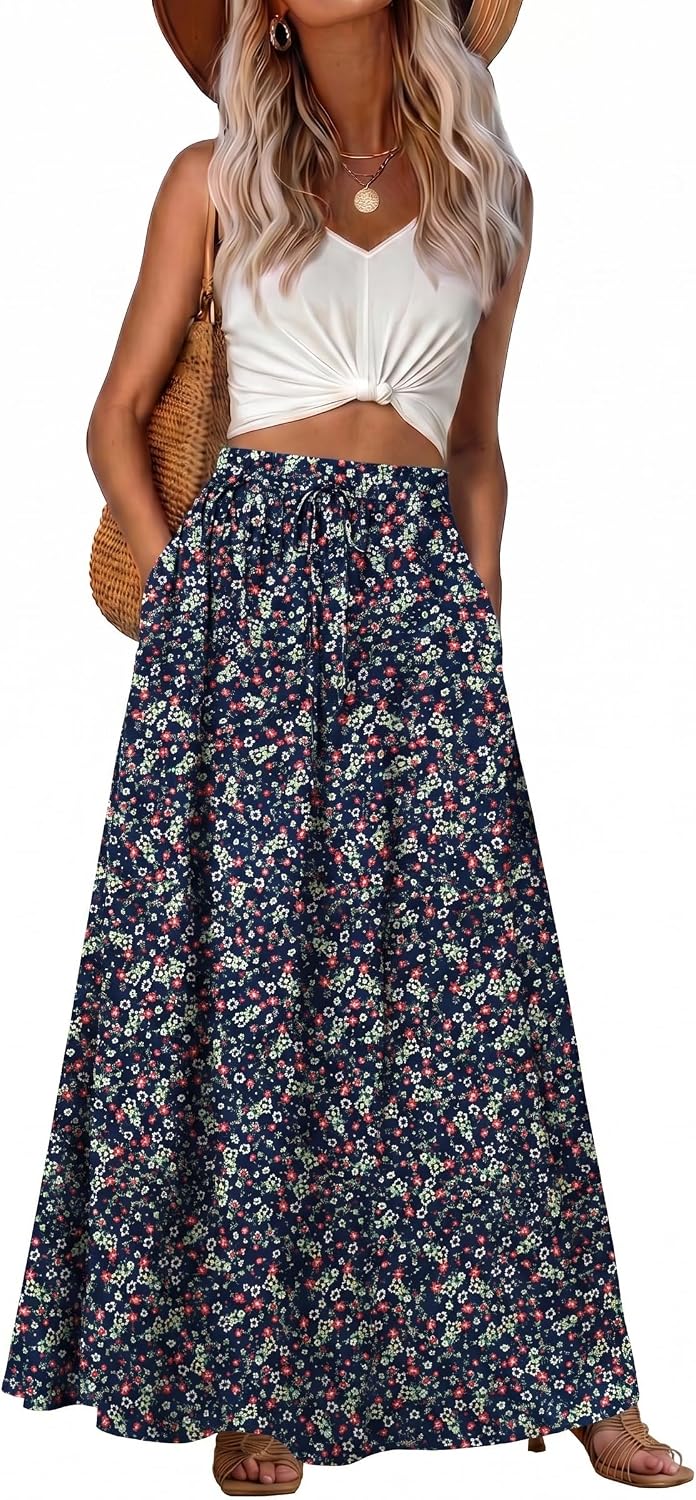 Ophélie Jupe Maxi – Jupe Longue Bohème Taille Haute avec Poches et Cordon Ajustable