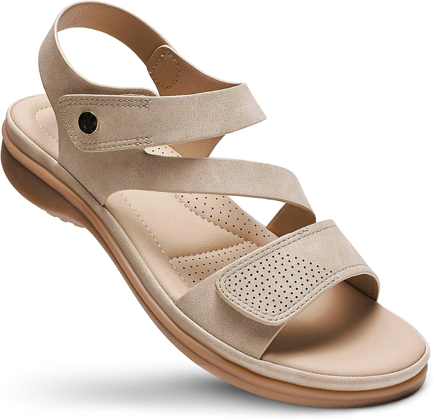 Amandine Sandales Femme Confort – Sandales Plates à Brides Ajustables avec Soutien de la Voûte Plantaire