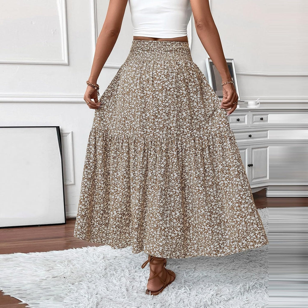 Eulalie Jupe Maxi – Jupe Longue Bohème Taille Haute avec Poches et Imprimé Floral