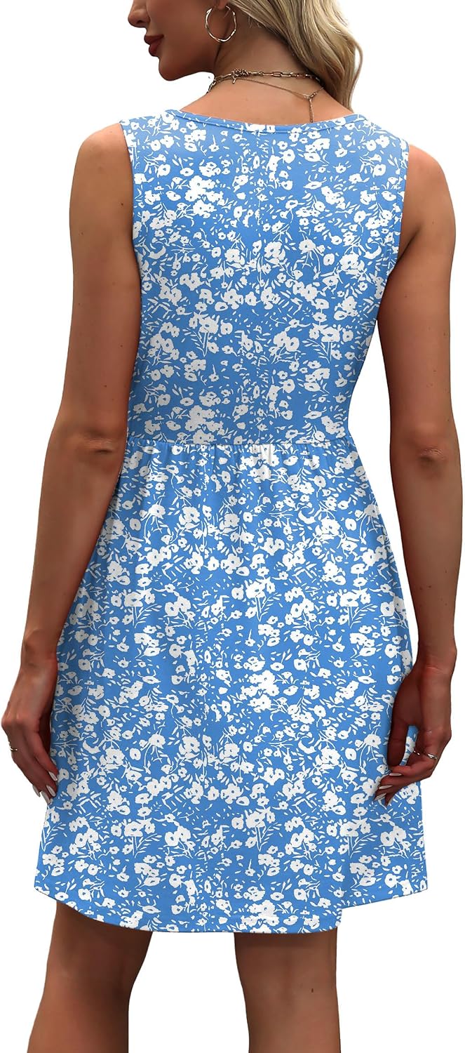 Audrey Robe d'Été Femme – Robe Trapèze Sans Manches avec Poches