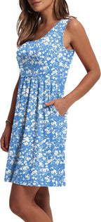 Audrey Robe d'Été Femme – Robe Trapèze Sans Manches avec Poches