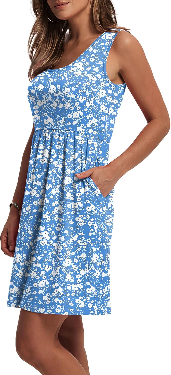 Audrey Robe d'Été Femme – Robe Trapèze Sans Manches avec Poches