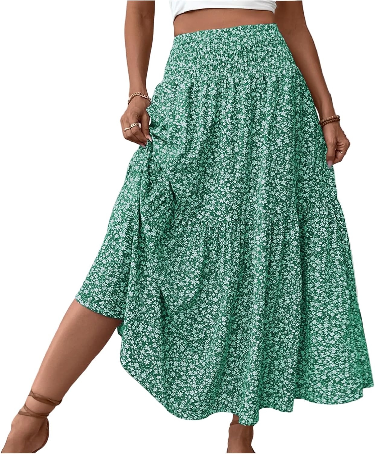 Eulalie Jupe Maxi – Jupe Longue Bohème Taille Haute avec Poches et Imprimé Floral