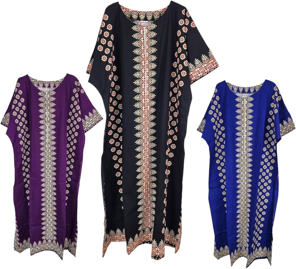 Océane Caftan Femme – Robe Longue en Coton à Imprimé Africain avec Poches