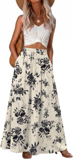 Ophélie Jupe Maxi – Jupe Longue Bohème Taille Haute avec Poches et Cordon Ajustable