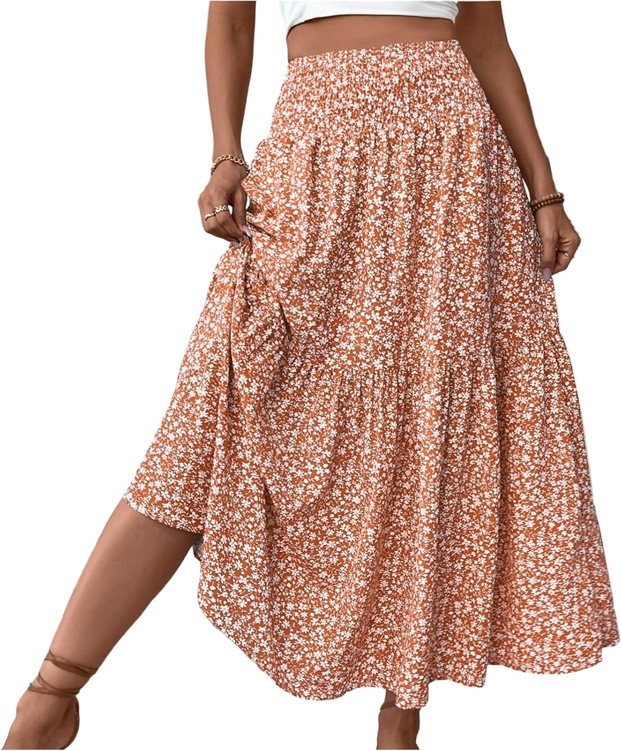 Eulalie Jupe Maxi – Jupe Longue Bohème Taille Haute avec Poches et Imprimé Floral