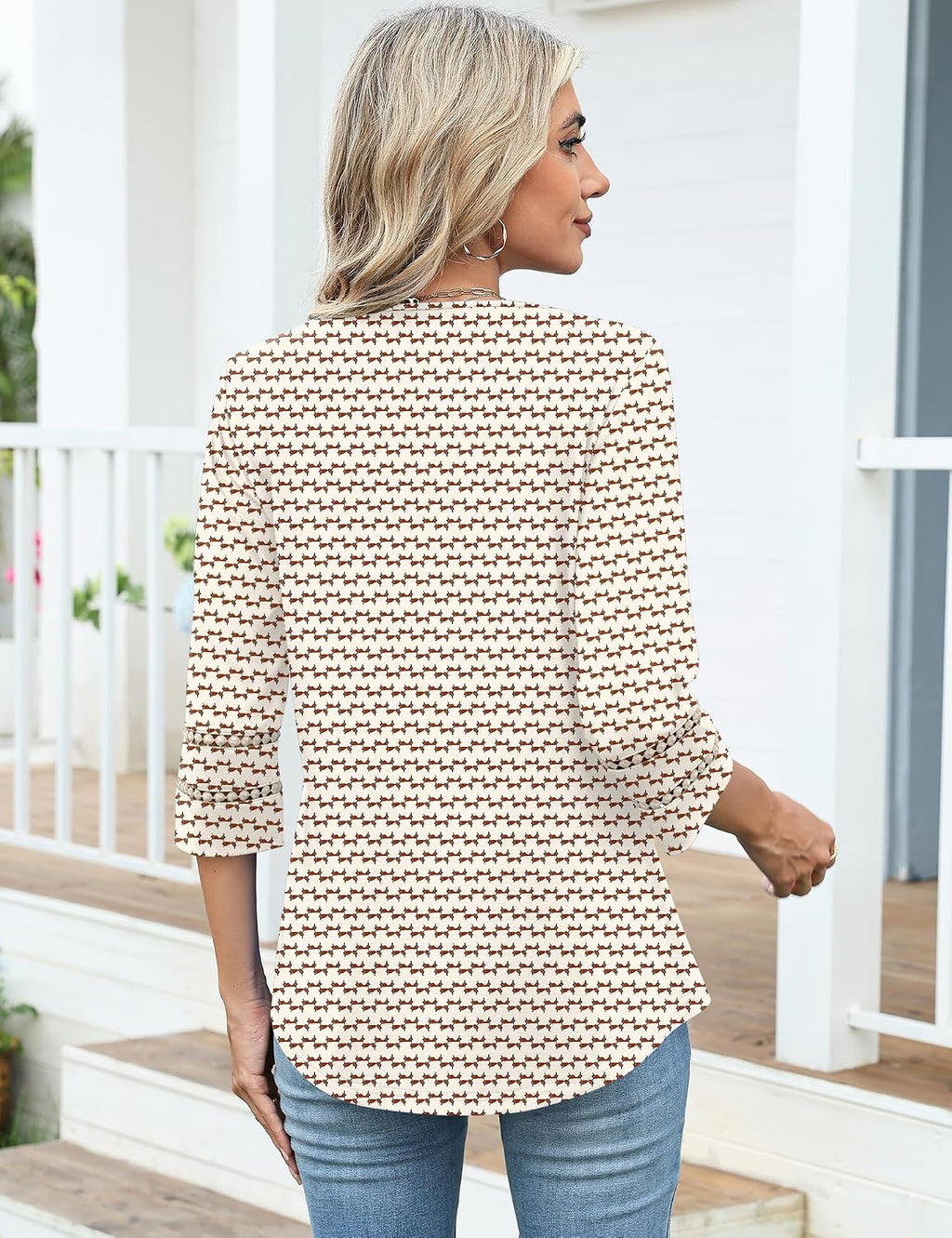 Charlene Blouse Femme – Col V Brodé en Dentelle avec Manches 3/4
