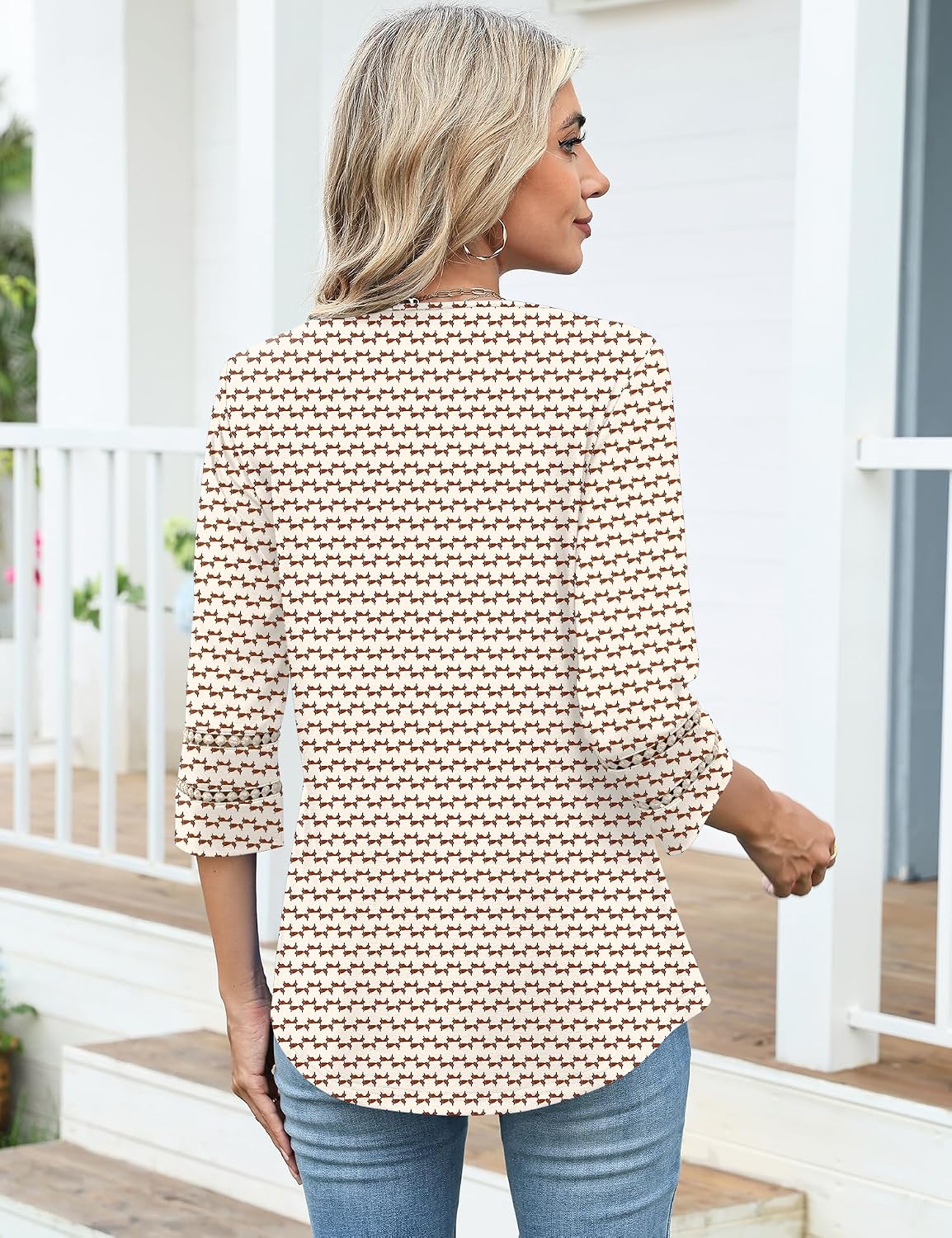 Charlene Blouse Femme – Col V Brodé en Dentelle avec Manches 3/4