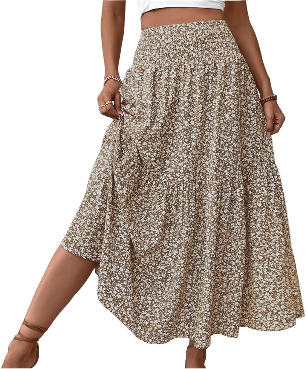 Eulalie Jupe Maxi – Jupe Longue Bohème Taille Haute avec Poches et Imprimé Floral