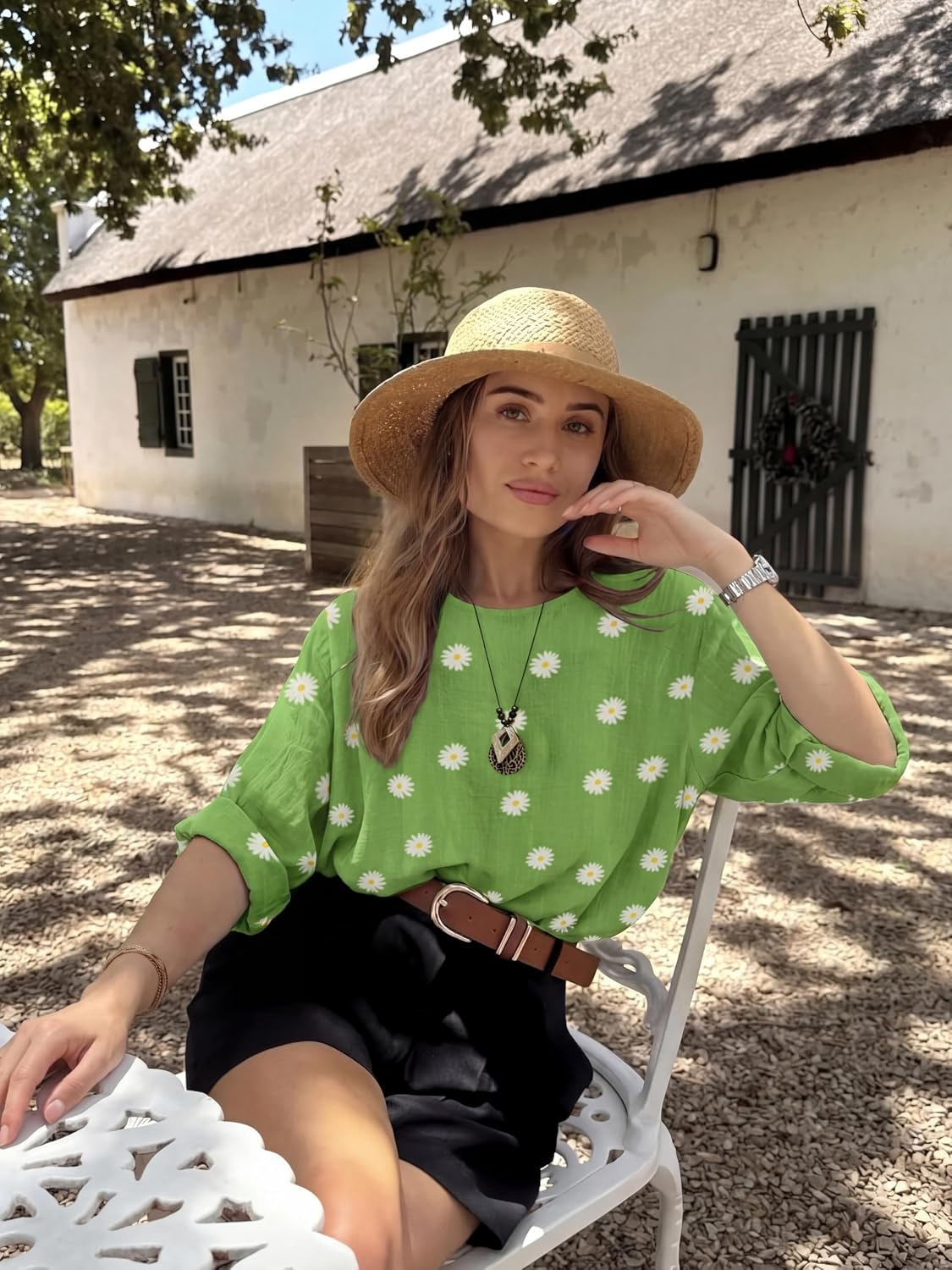 Giulia Haut Femme – Tunique Fleurie en Coton à Manches 3/4 et Coupe Ample