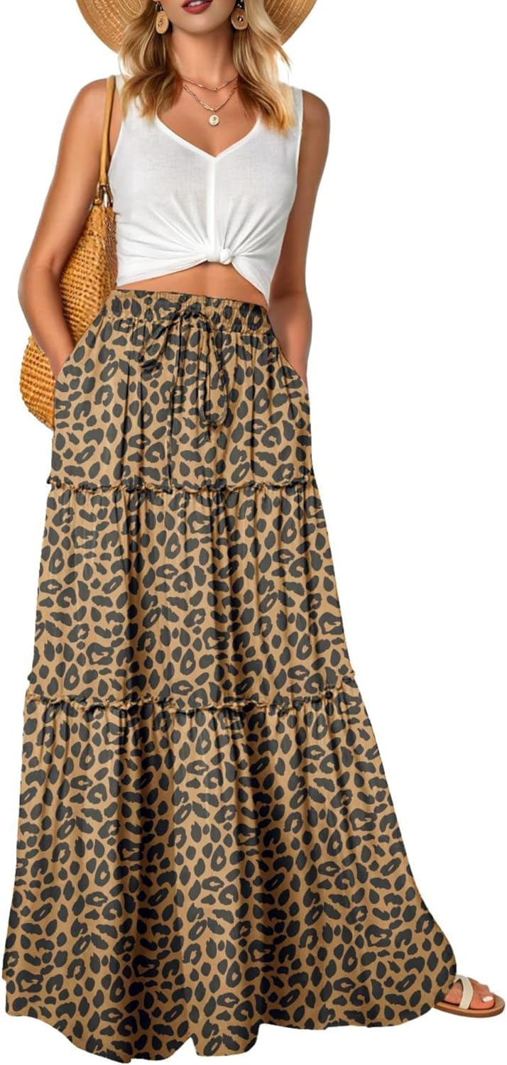Léonie Jupe Longue Fleurie Bohème – Jupe Maxi Taille Haute Fluide avec Poches