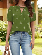 Caterina Blouse Femme – Blouse Bohème à Col V avec Liens à Nouer et Manches Courtes Bouffantes