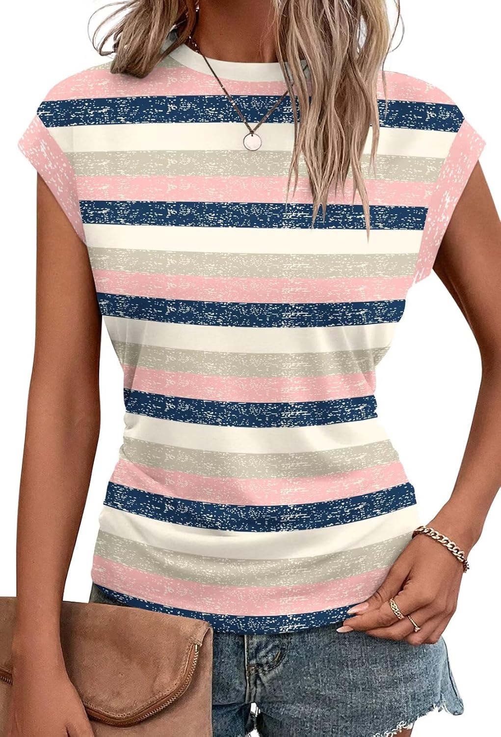 Bianca Haut Femme – T-Shirt Ample à Manches Courtes avec Détails Plissés