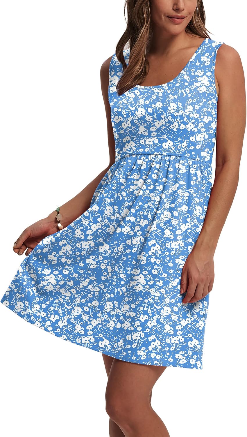 Audrey Robe d'Été Femme – Robe Trapèze Sans Manches avec Poches