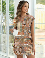Isabella Ensemble Femme – Ensemble Deux Pièces avec Haut à Manches Courtes et Short à Cordon de Serrage