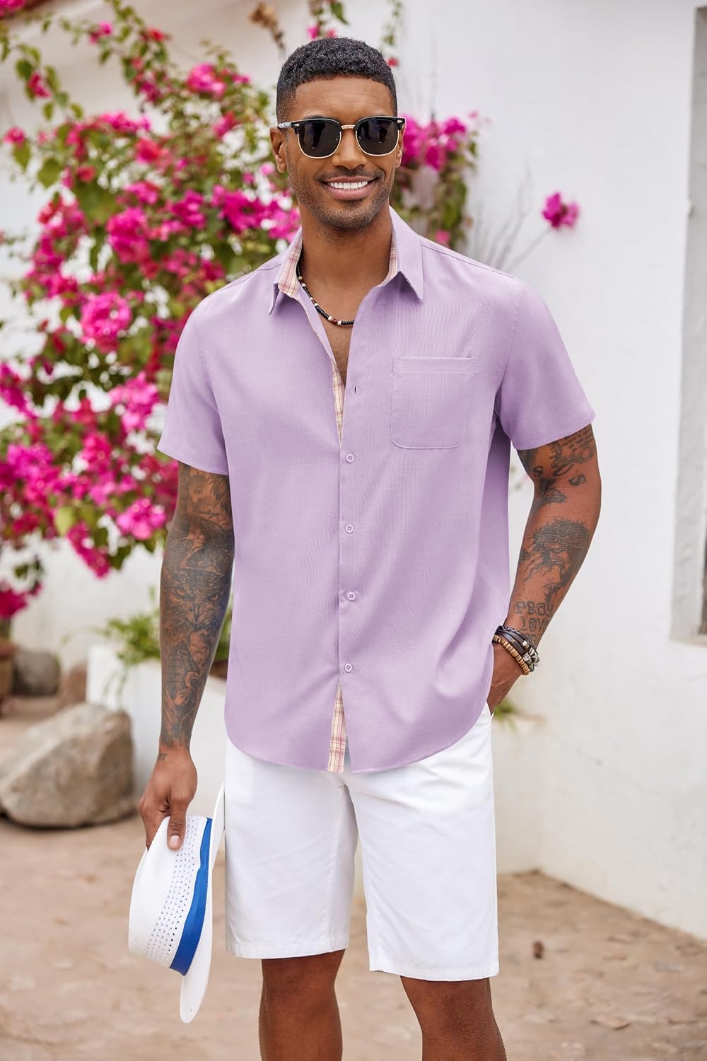 Adrian Chemise Homme – Chemise à Manches Courtes Coupe Classique avec Poche Poitrine