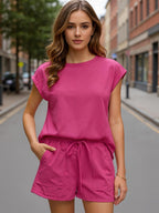 Isabelle Ensemble Lounge Femme – Set Deux Pièces avec Haut à Manches Capes et Short