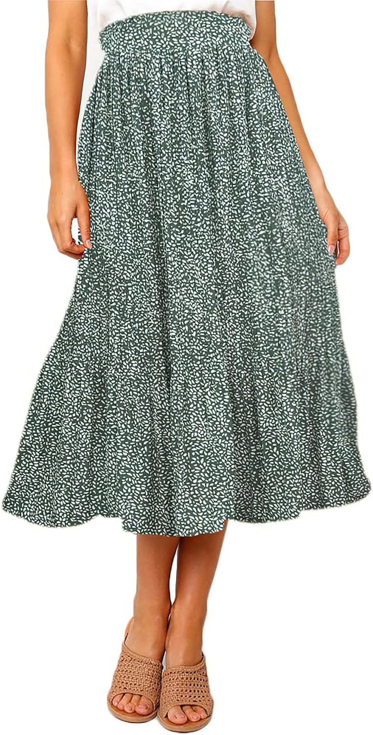 Clémence Jupe Midi Plissée à Pois – Jupe Taille Haute avec Poches Élégantes