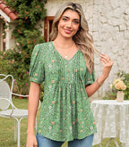 Lucille Blouse Femme – Haut à Col V avec Manches Bouffantes et Détails Boutonnés