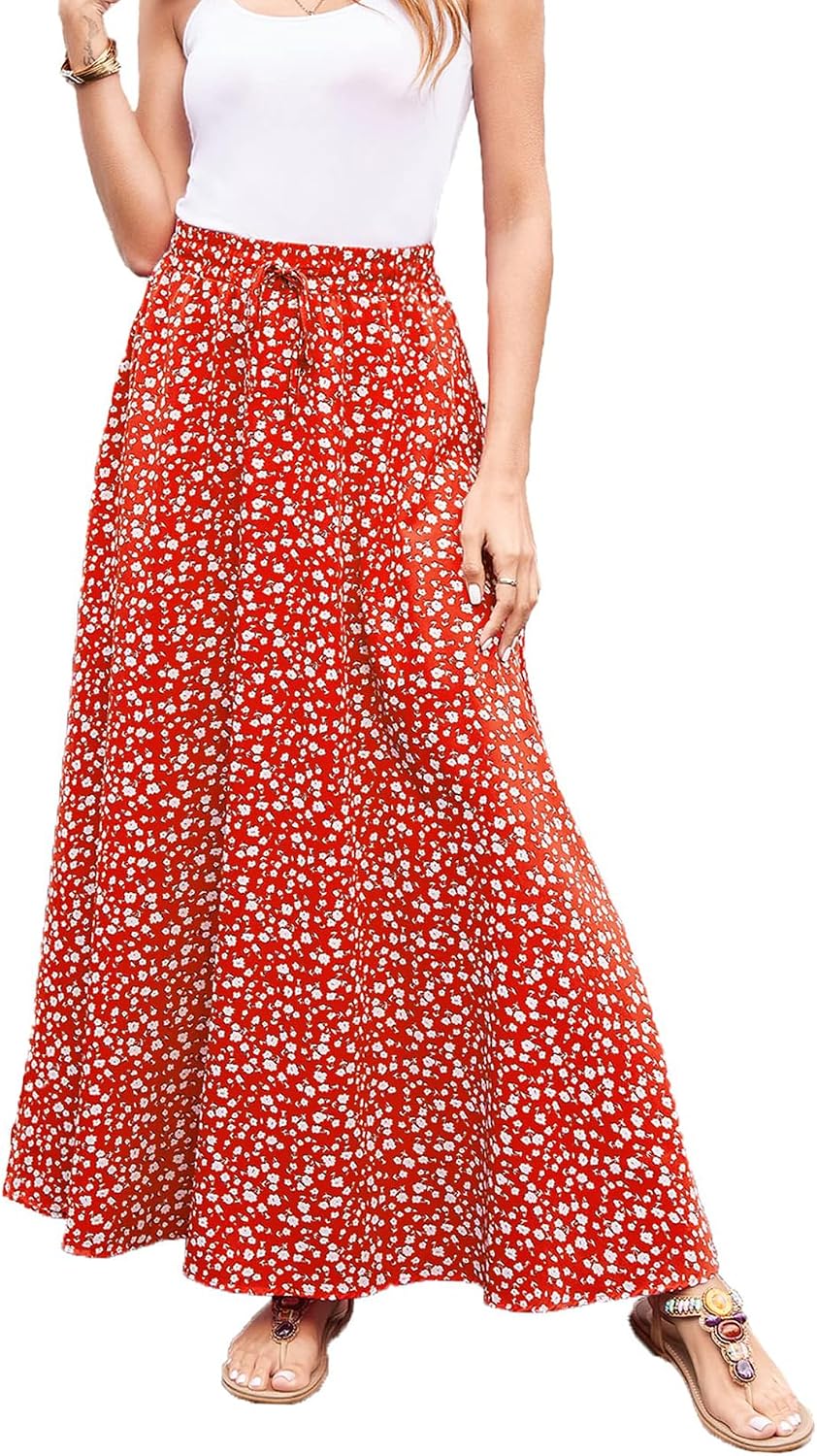 Estelle Jupe Maxi Imprimé Léopard – Jupe Longue Taille Élastique avec Cordon