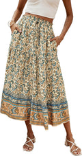 Évelyne Jupe Maxi – Jupe Longue Bohème Fleurie Taille Haute avec Poches