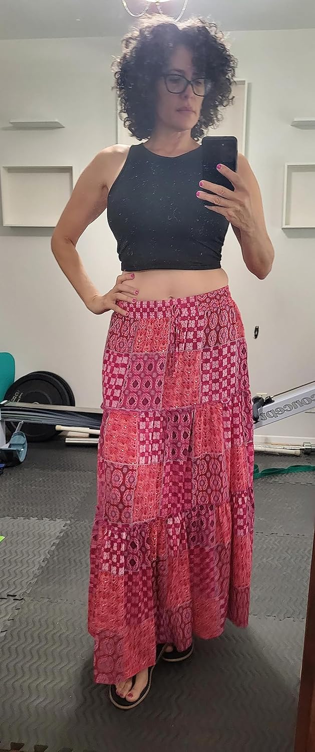 Anaïs Jupe Midi – Jupe Bohème Fluide Taille Haute avec Poches et Coupe Trapèze