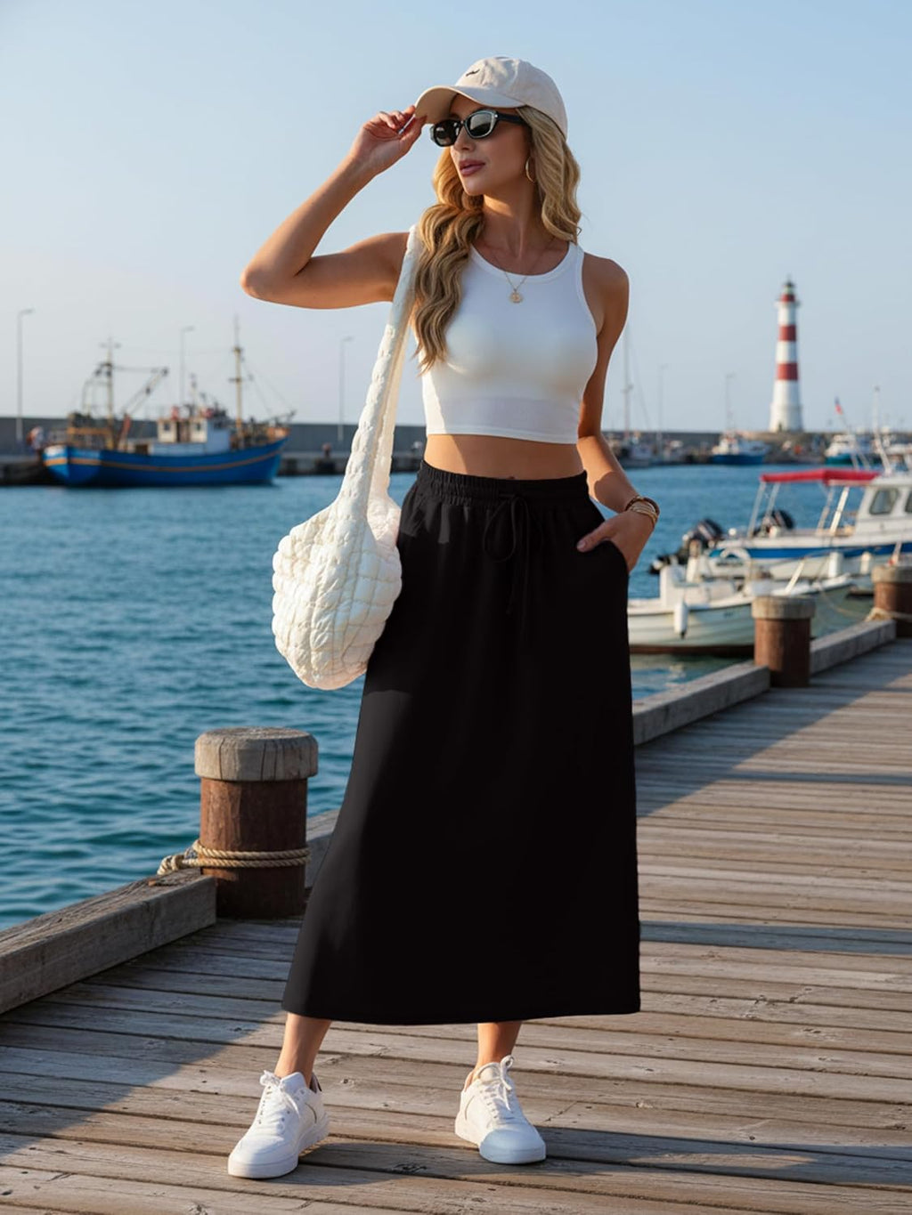 Faustine Jupe Maxi – Jupe Longue Taille Haute avec Poches en Mélange de Modal