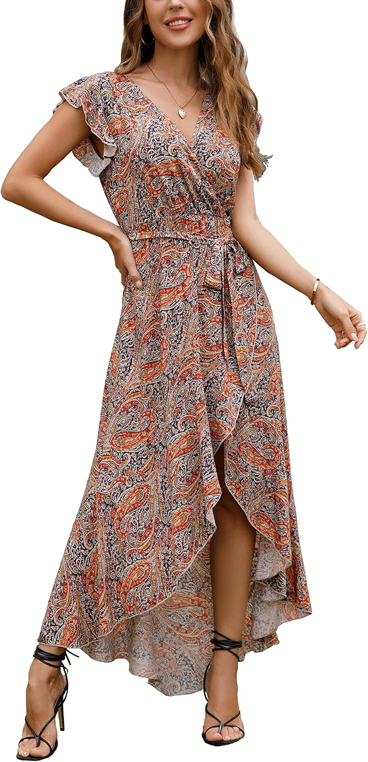 Kristine Robe Maxi Fleurie Femme – Robe Portefeuille Bohème à Col V