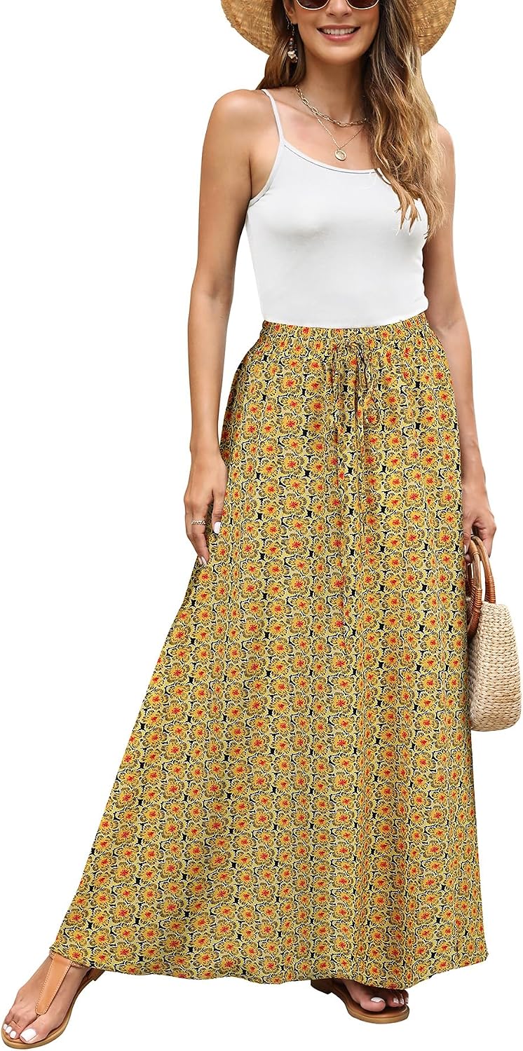 Estelle Jupe Maxi Imprimé Léopard – Jupe Longue Taille Élastique avec Cordon