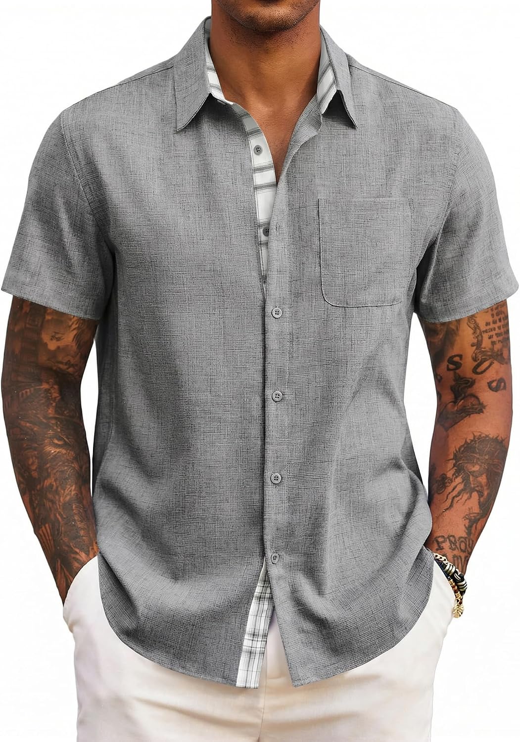 Adrian Chemise Homme – Chemise à Manches Courtes Coupe Classique avec Poche Poitrine