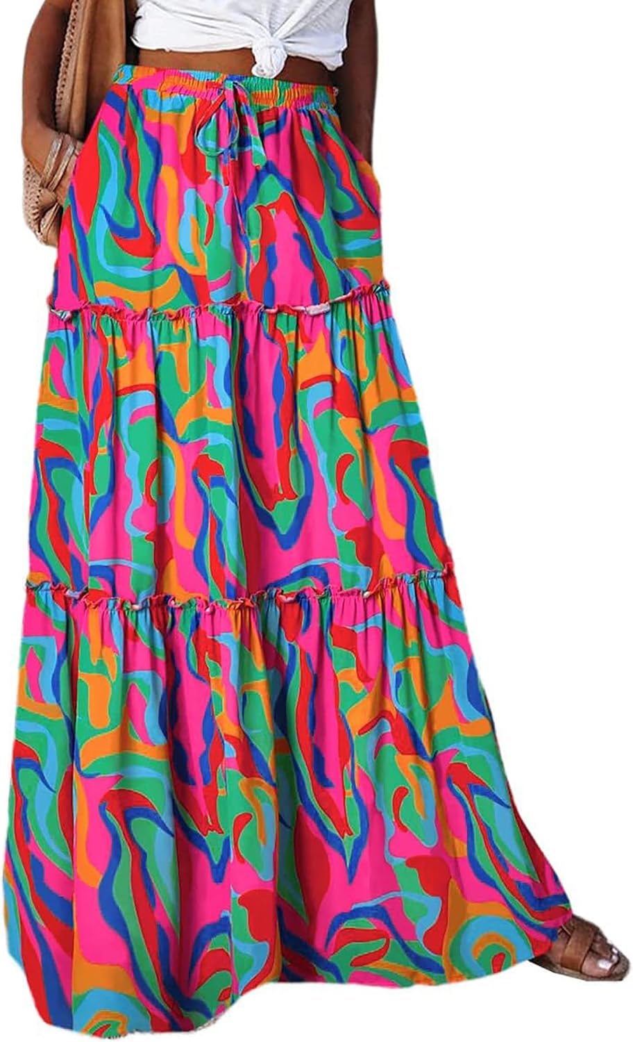 Anaïs Jupe Midi – Jupe Bohème Fluide Taille Haute avec Poches et Coupe Trapèze
