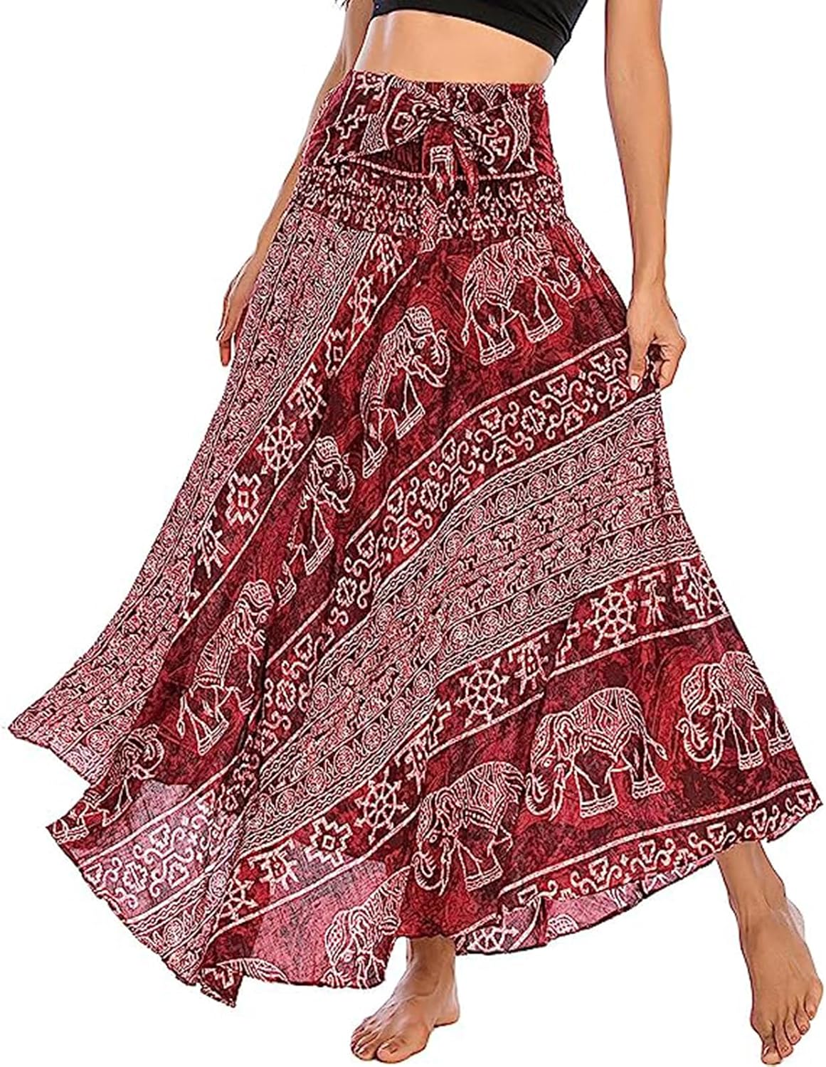 Mireille Jupe Maxi – Jupe Bohème Imprimée Convertible 2-en-1 en Viscose