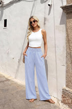 Héloïse Pantalon Femme – Pantalon Large Taille Haute avec Poches