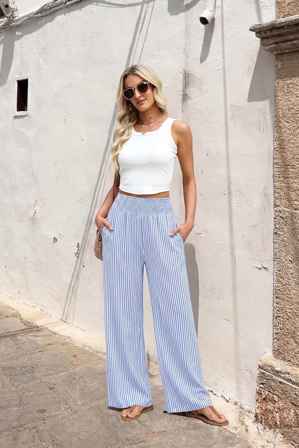 Héloïse Pantalon Femme – Pantalon Large Taille Haute avec Poches