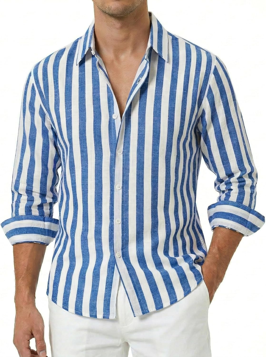 Marco Chemise Homme à Rayures – Chemise Légère à Boutons pour l'Été
