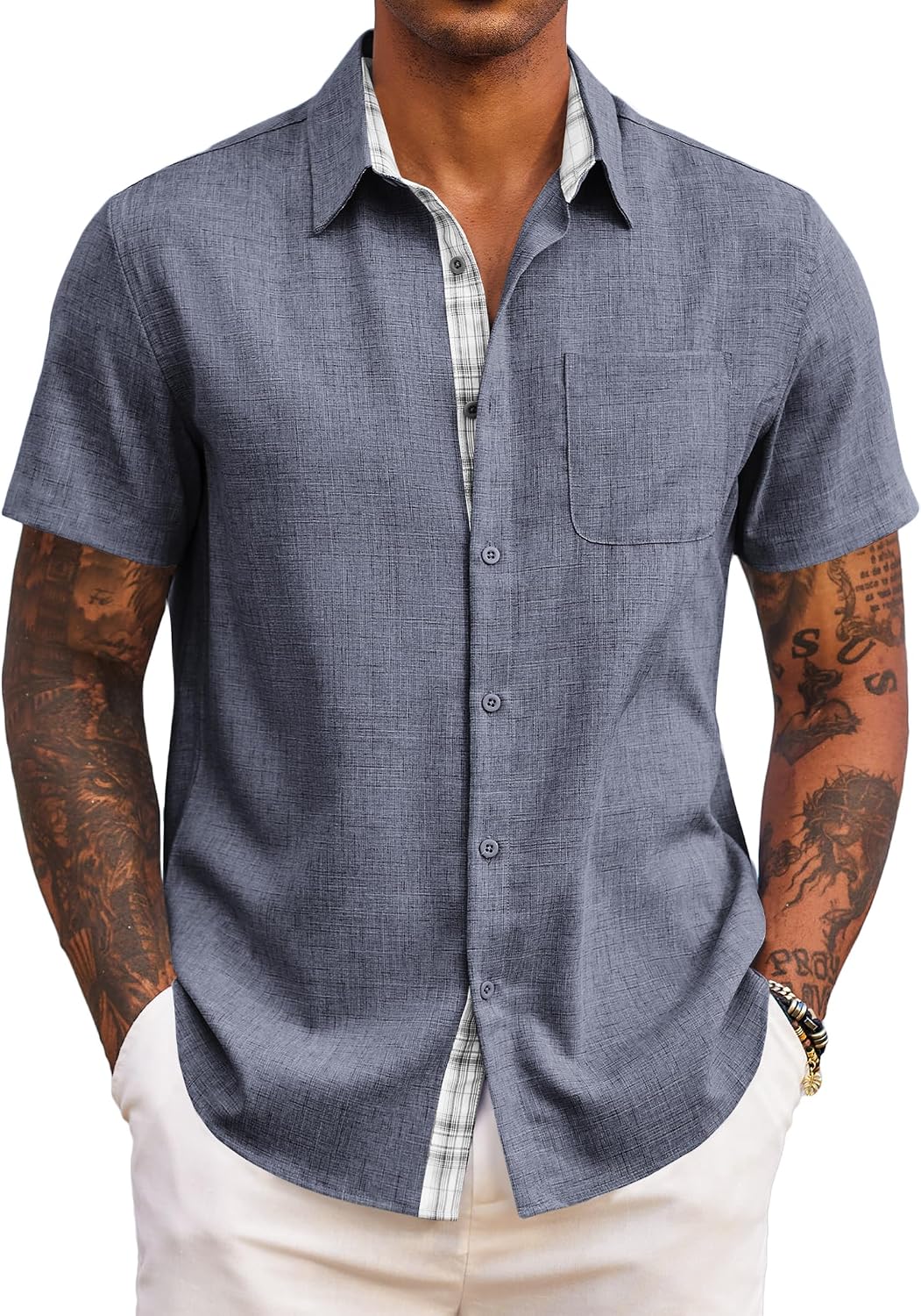 Adrian Chemise Homme – Chemise à Manches Courtes Coupe Classique avec Poche Poitrine