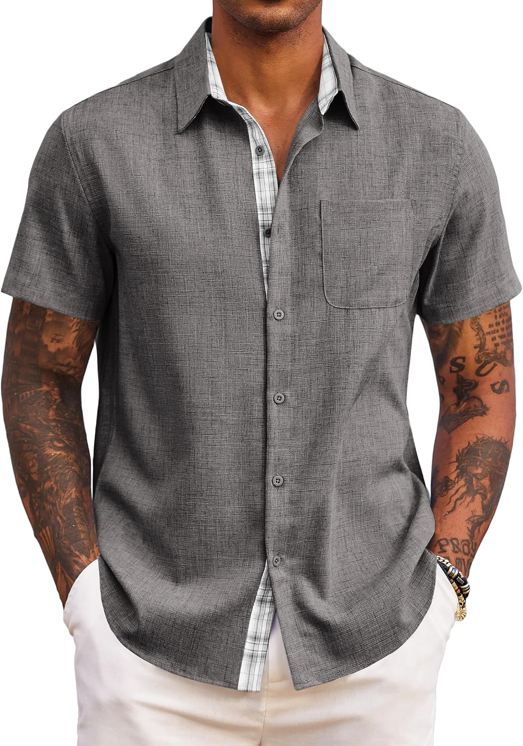 Adrian Chemise Homme – Chemise à Manches Courtes Coupe Classique avec Poche Poitrine