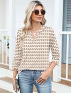 Charlene Blouse Femme – Col V Brodé en Dentelle avec Manches 3/4