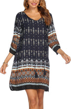 Thaïs Robe Tunique – Robe Bohème Fleurie à Col V et Manches 3/4