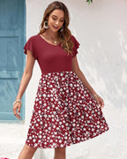Aurélia Robe Femme – Robe Évasée à Col V avec Manches Volantées et Poches