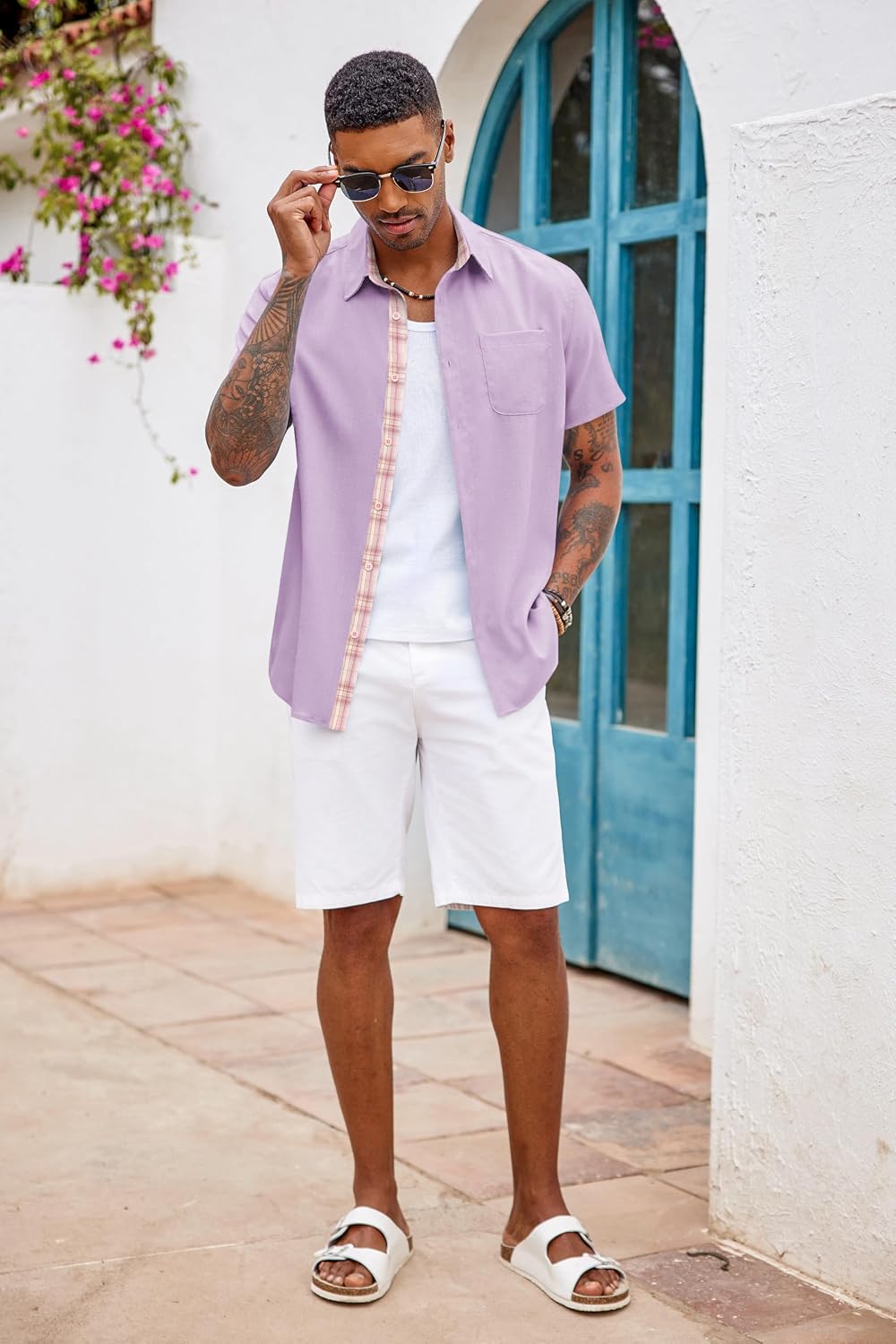 Adrian Chemise Homme – Chemise à Manches Courtes Coupe Classique avec Poche Poitrine
