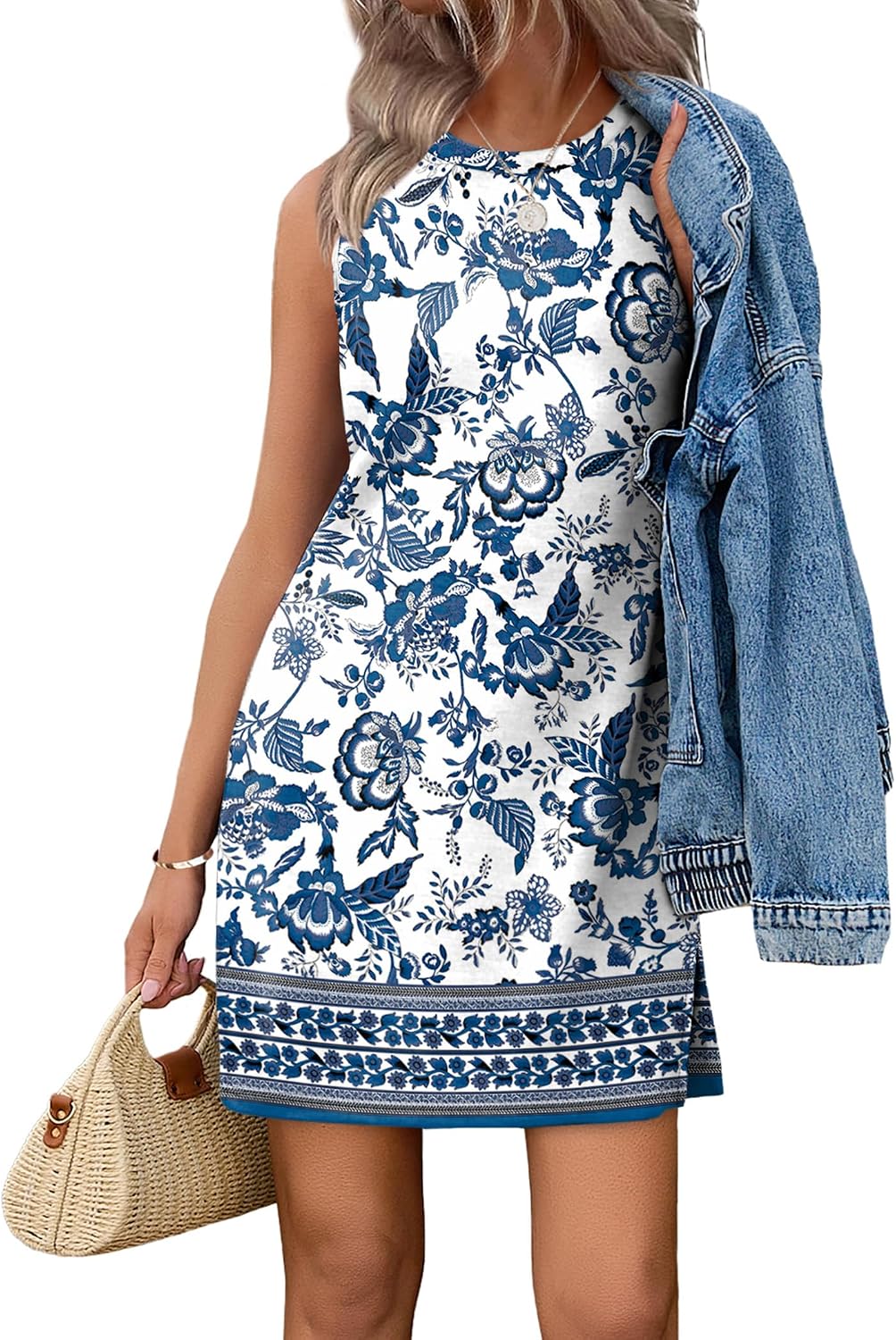 Samantha Robe Femme Sans Manches – Robe Décontractée à Col Rond et Coupe Évasée