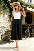 Noémie Jupe Maxi – Jupe Longue Fluide Taille Haute avec Poches et Cordon Ajustable